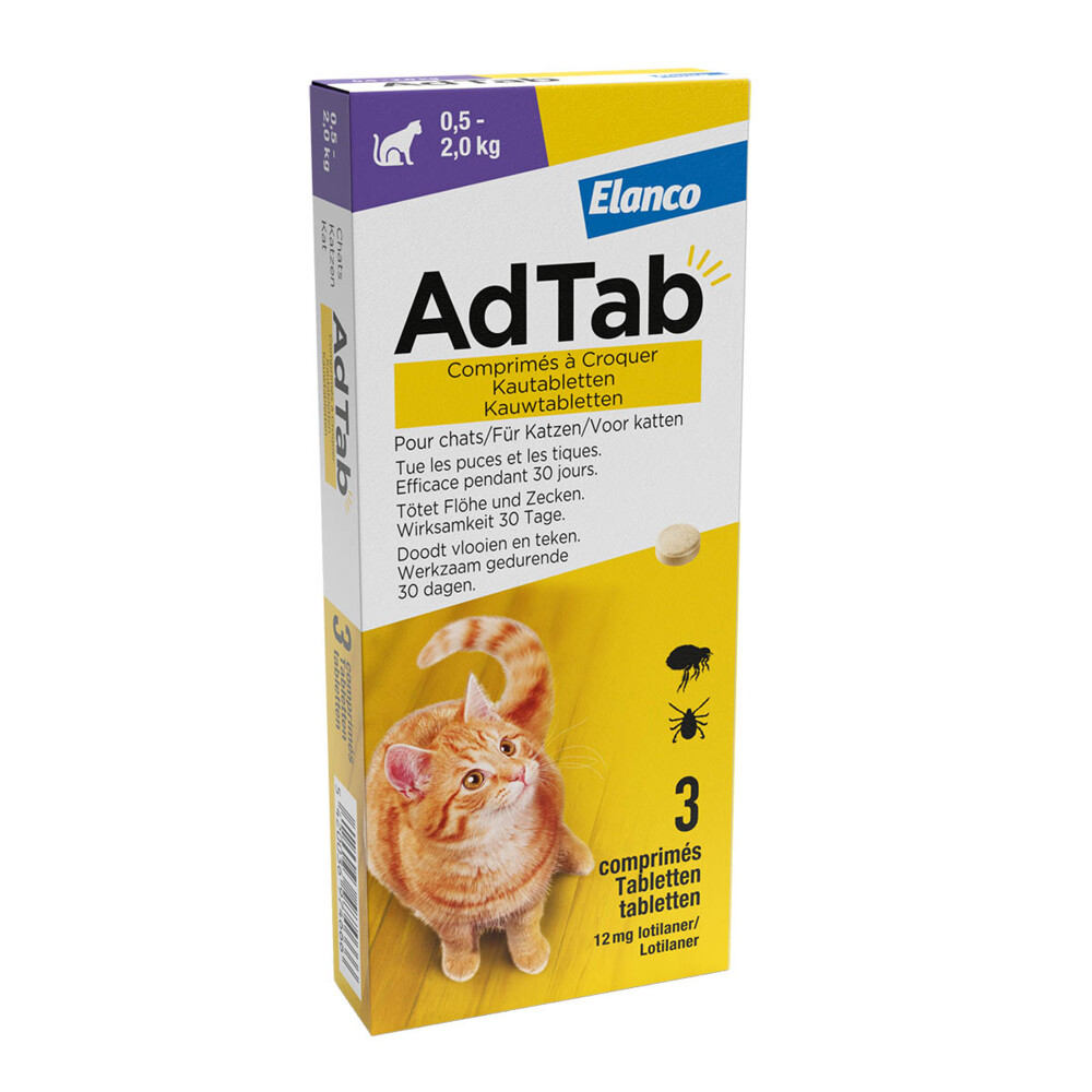 AdTab Anti Vlo en Teek Kauwtabletten Kat 0,5-2,0 kg3 tabletten