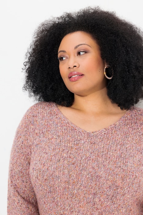 Pullover, melierter Feinstrick, V-Ausschnitt, Langarm