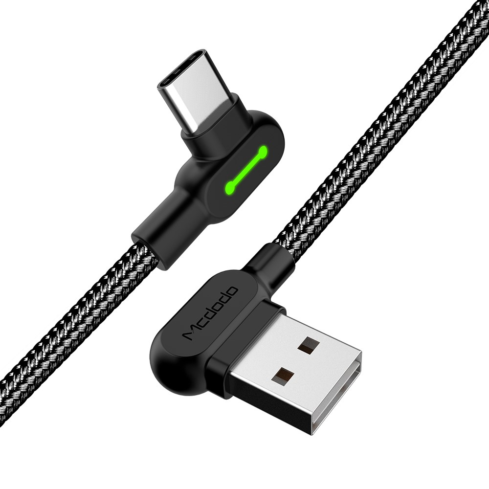 (1.8m) 3A USB A auf USB C Nylon 90 Grad Winkel Ladekabel Gaming Datenkabel Dual - Schwarz