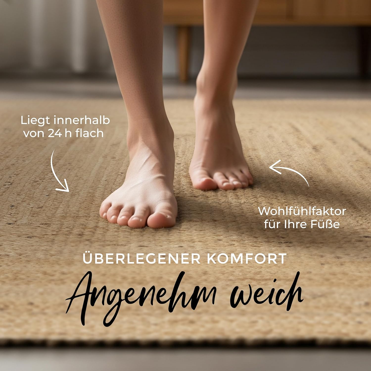 carpetfine Juteteppich Nele Beige handgewebt aus Jute 160x230 cm | Moderner Naturfaserteppich im Boho Style für Wohnzimmer, Küche und im Flur
