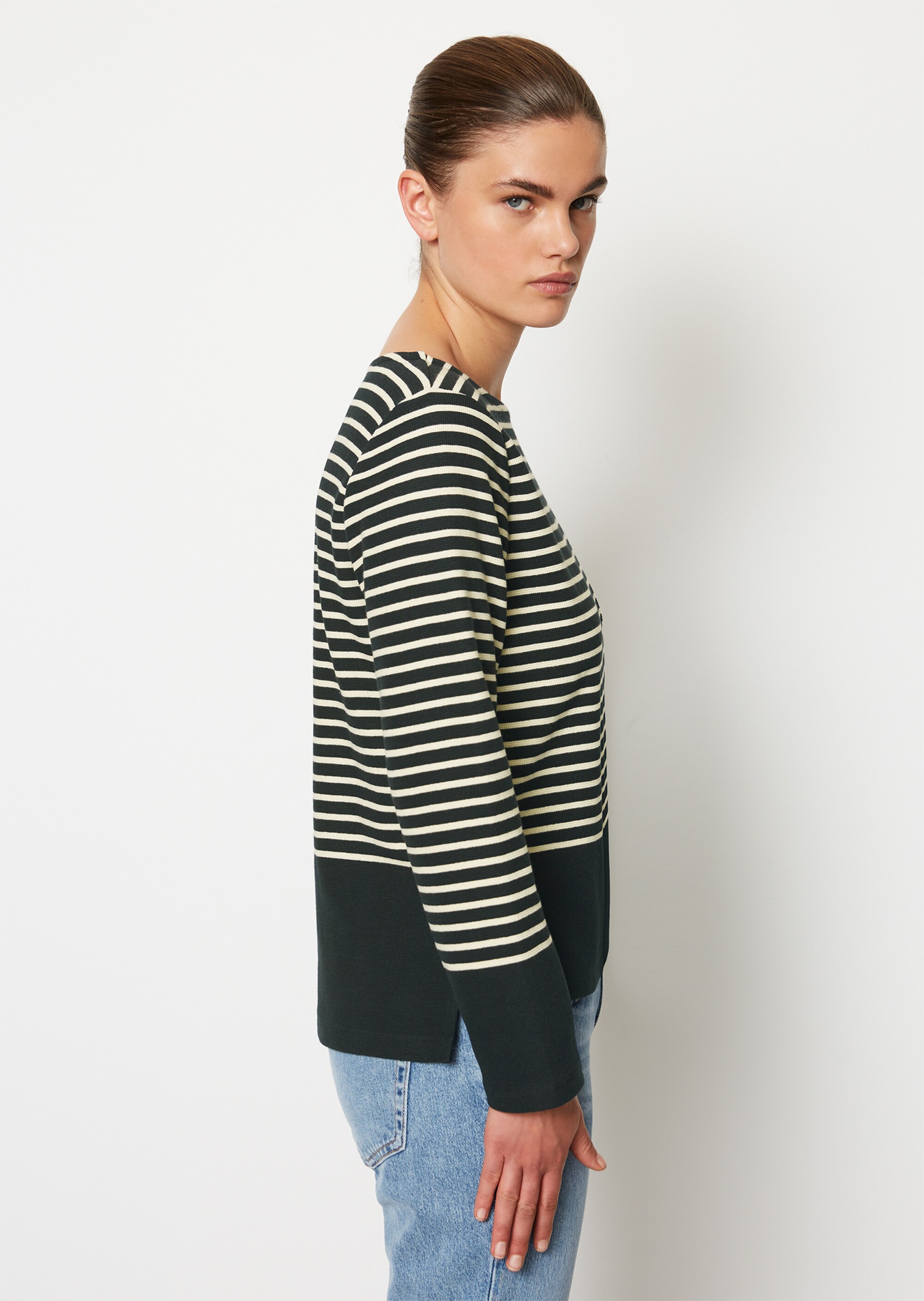 Ringel-Longsleeve relaxedaus Waffel-Jersey