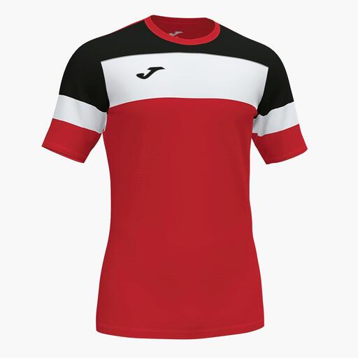 Camiseta Joma Crew IV de manga curta, vermelha e preta.
