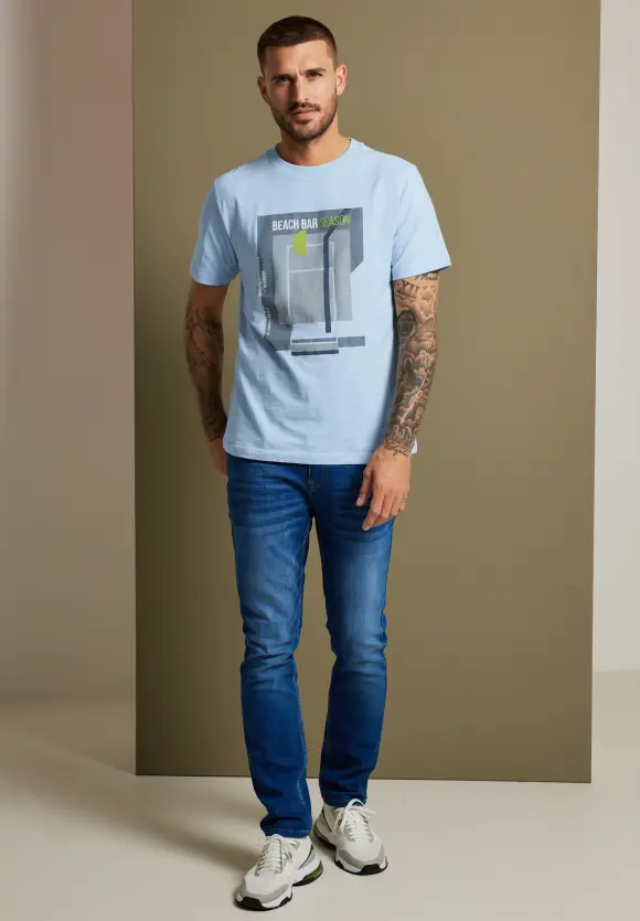 Slub T-Shirt mit Frontprint - ice blue