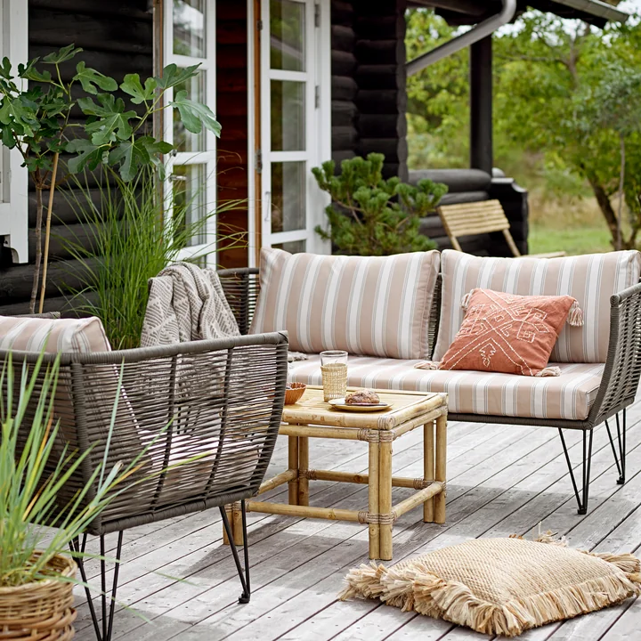 Bloomingville - Mundo Sofa mit Kissen, schwarz / beige