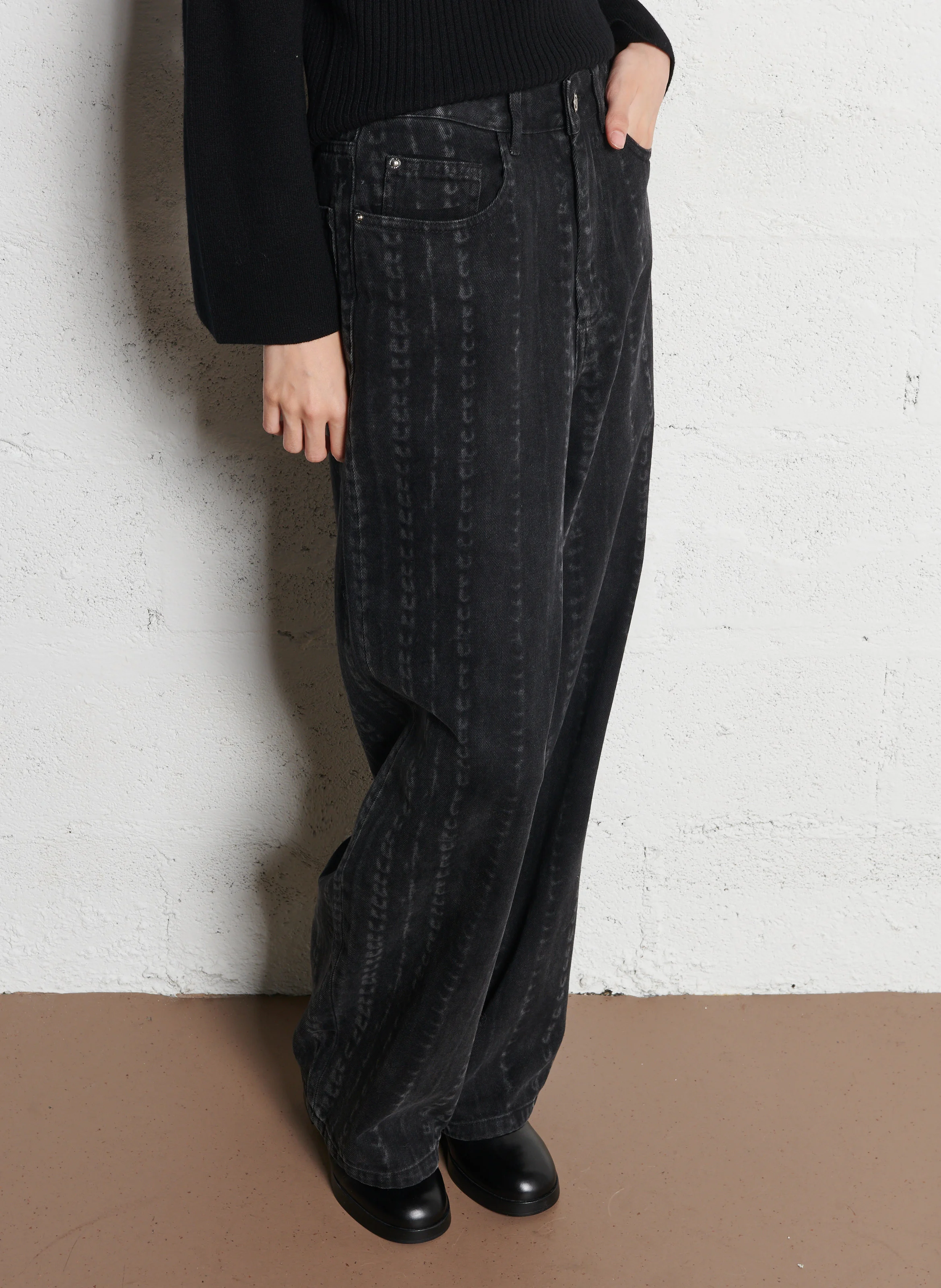 ATLANTA - Jean large taille haute en coton | Noir