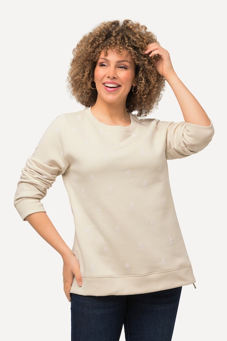 Sweatshirt, Perlen, Reißverschlüsse, Rundhals, Langarm