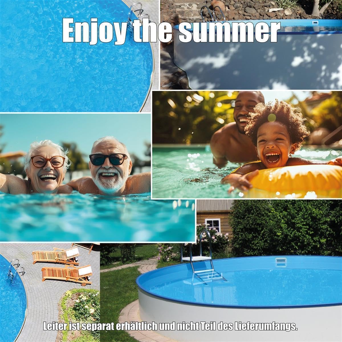 Stahlwand Rundpool-Set Ø 3,50 m x 1,20 m, Pool Made in Europe, Blaue UV-beständige Innenhülle 0,6 mm, SF128 Sandfilteranlage mit 4 m³/h, Einbauskimmer, Filtersand, Poolschlauch
