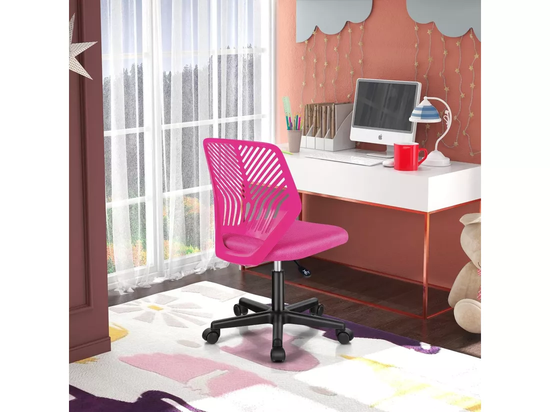 Chaise de Bureau Pivotante Enfants avec Hauteur Réglable 77-89cm, Siège à roulettes avec Dossier Ergonomique & Base à 5 Étoiles, Charge 150kg pour Enfant Adolescent Adulte (Rose)