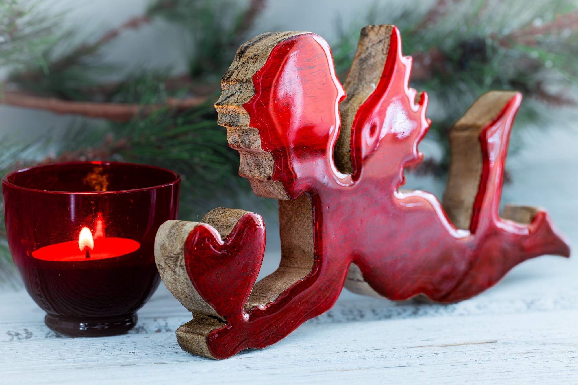 Holz-Aufsteller 'Amor', rot, B 24 cm, H 11 cm, T 2 cm von fischer's lagerhaus