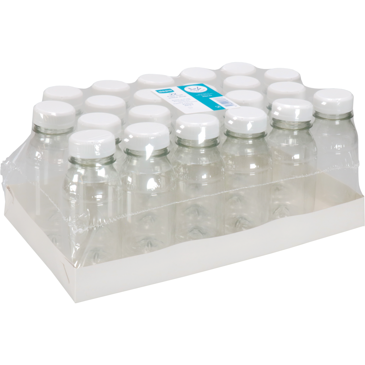 Fles, petfles, Gerecycled PET, met vaste dop, 250ml, transparant/wit