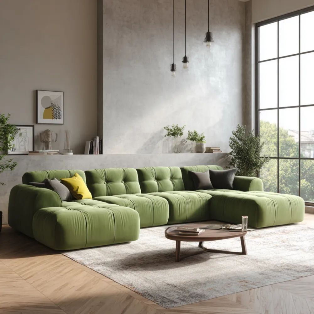 Ecksofa-Set Samt 300x150x70 cm – Grüne Farbe – Modernes Design