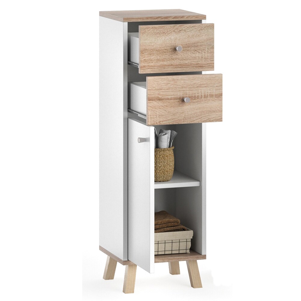 Vicco Midischrank Badschrank Badregal Senyo Sonoma/Weiß 2 Schubladen Badmöbel
