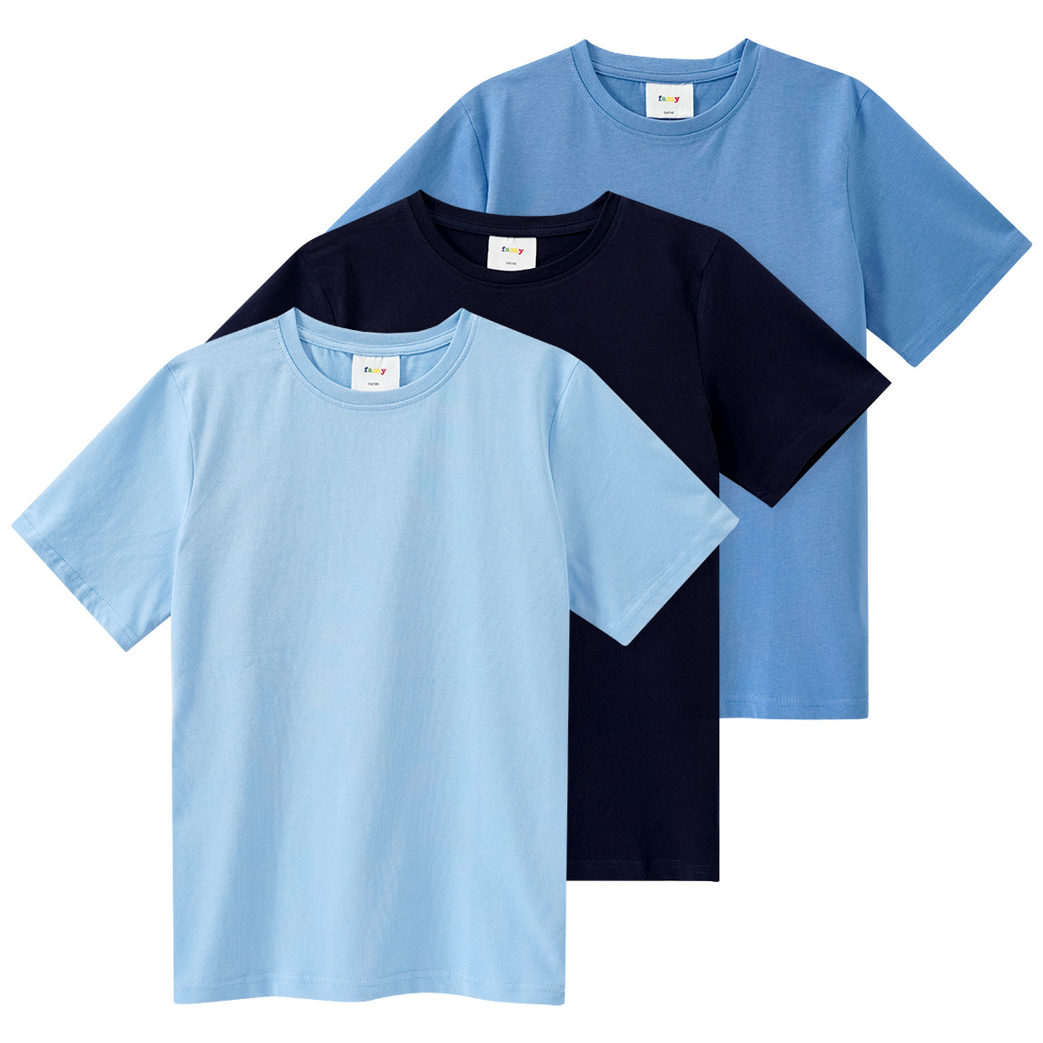 Famy 3 Jungen T-Shirts im Basic-Look blau / hellblau / dunkelblau