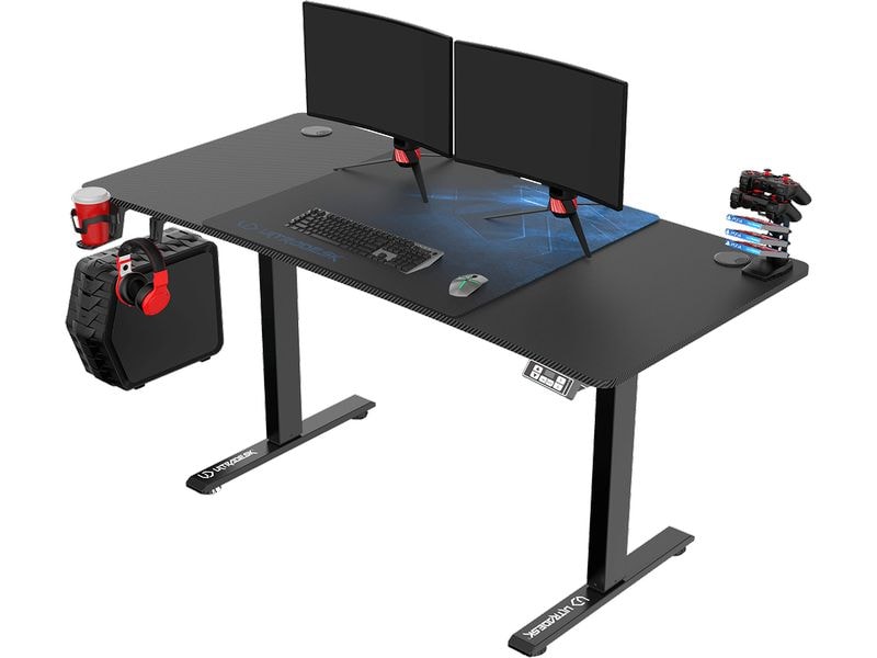 Ultradesk Gaming Tisch Level V2 Blau Elektrisch höhenverstellbarer Gaming-Tisch für bis zu zwei Monitore
