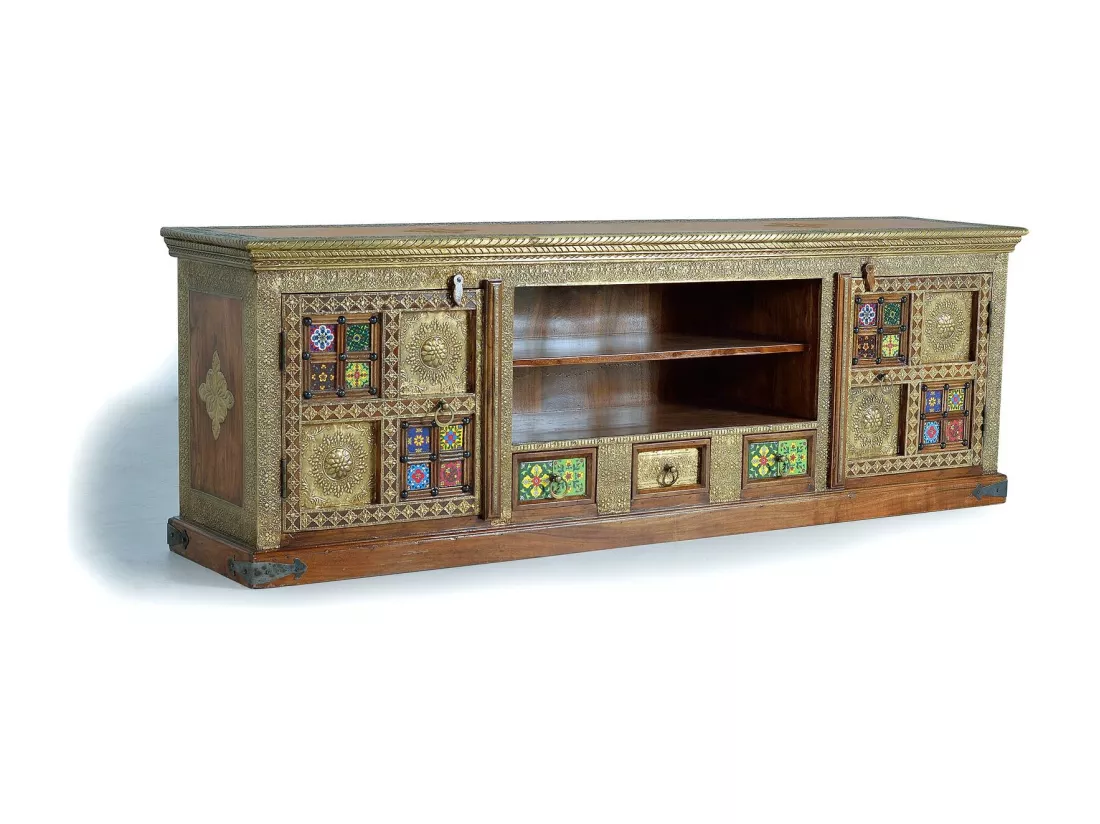 Meuble TV fait main avec détails en carrelage. Marrón.Giner y Colomer.60x40x180