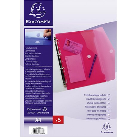 Chemise perforée à scratch EXACOMPTA  24 x 31,5 cm couleurs assorties - sachet de 5