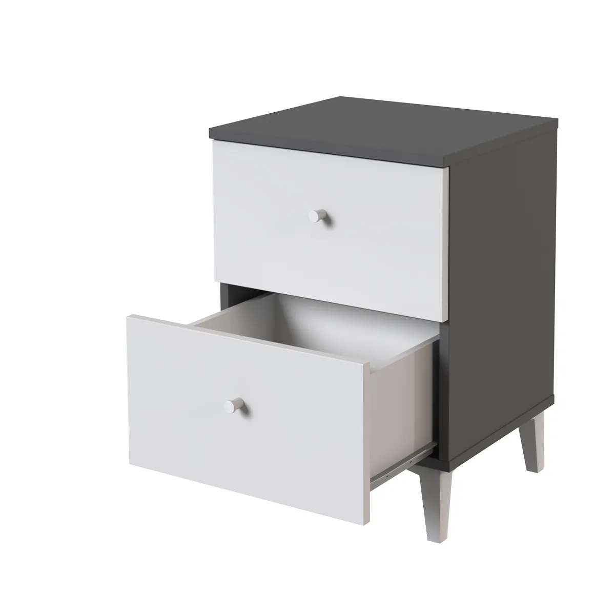 Pegane Table de Chevet 2 Tiroirs - Gris et Blanc