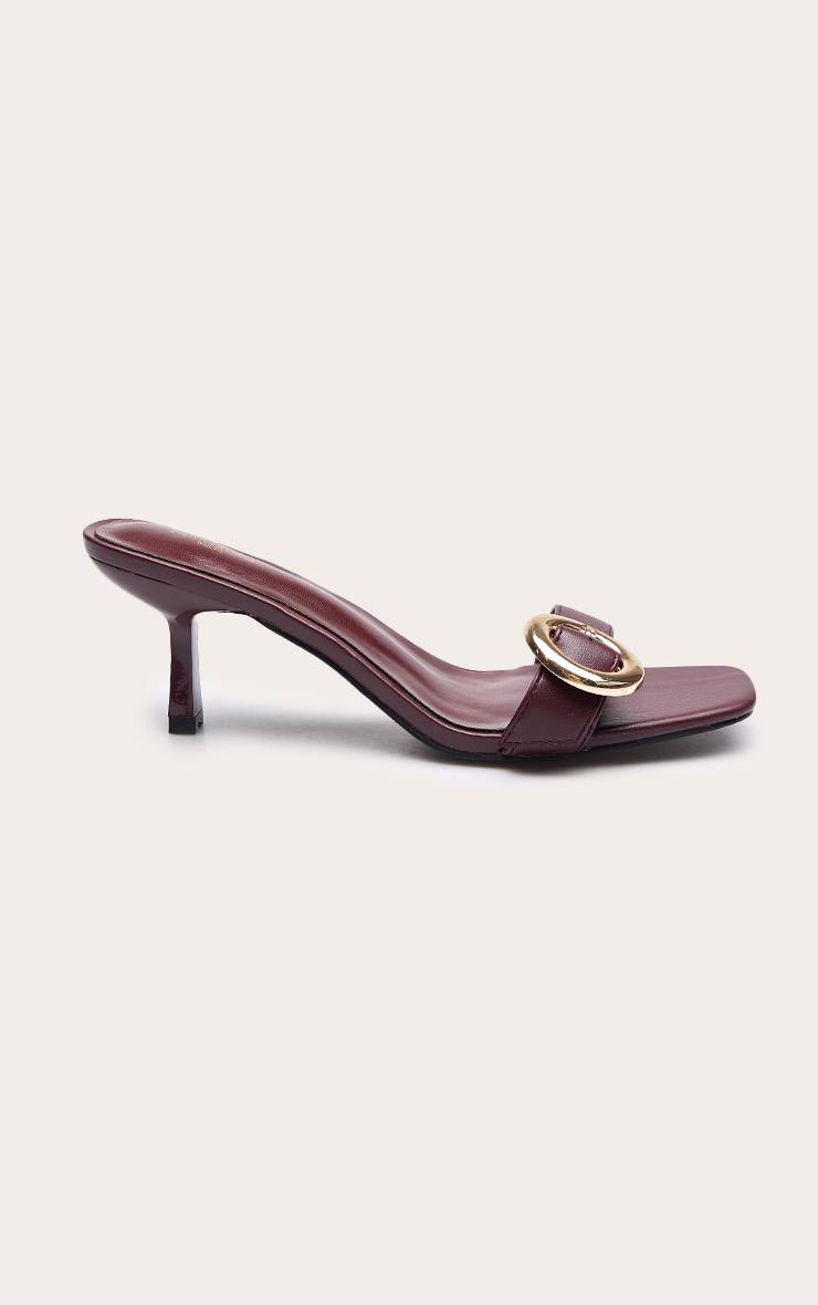 Rouge Bordeaux Mules À Petit Talon En Synthétiquecuir À Bout Carré Avec Boucle Coupe Large