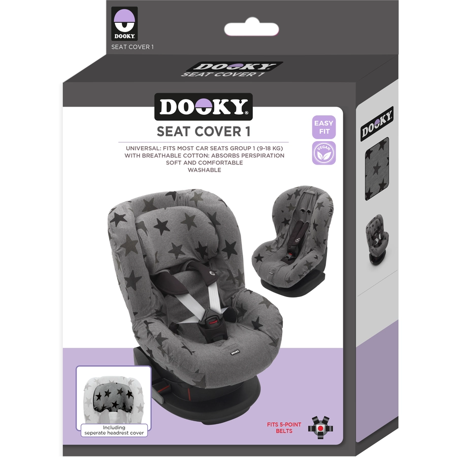 DOOKY Sitzbezug für Kindersitze Gruppe 1 Grey Stars