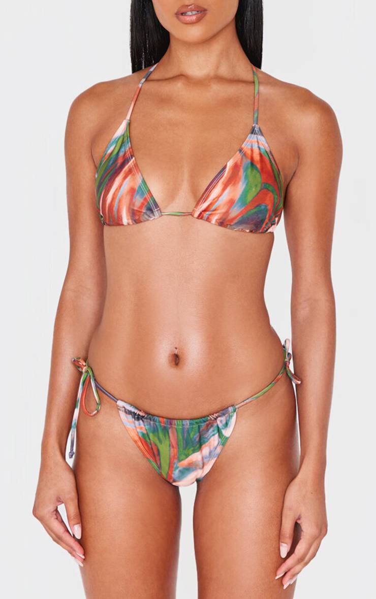Multicolore Bas De Bikini À Imprimé Avec Fronces Et Liens Latéraux