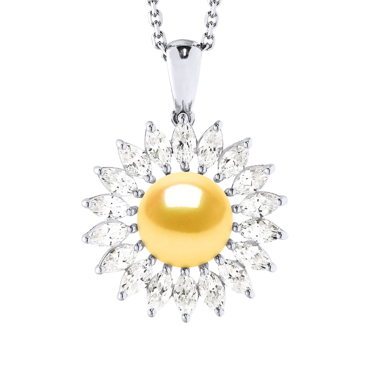 Collier SOLEIL Perle d'Eau Douce 8-9 mm Dorée Joaillerie Argent 925