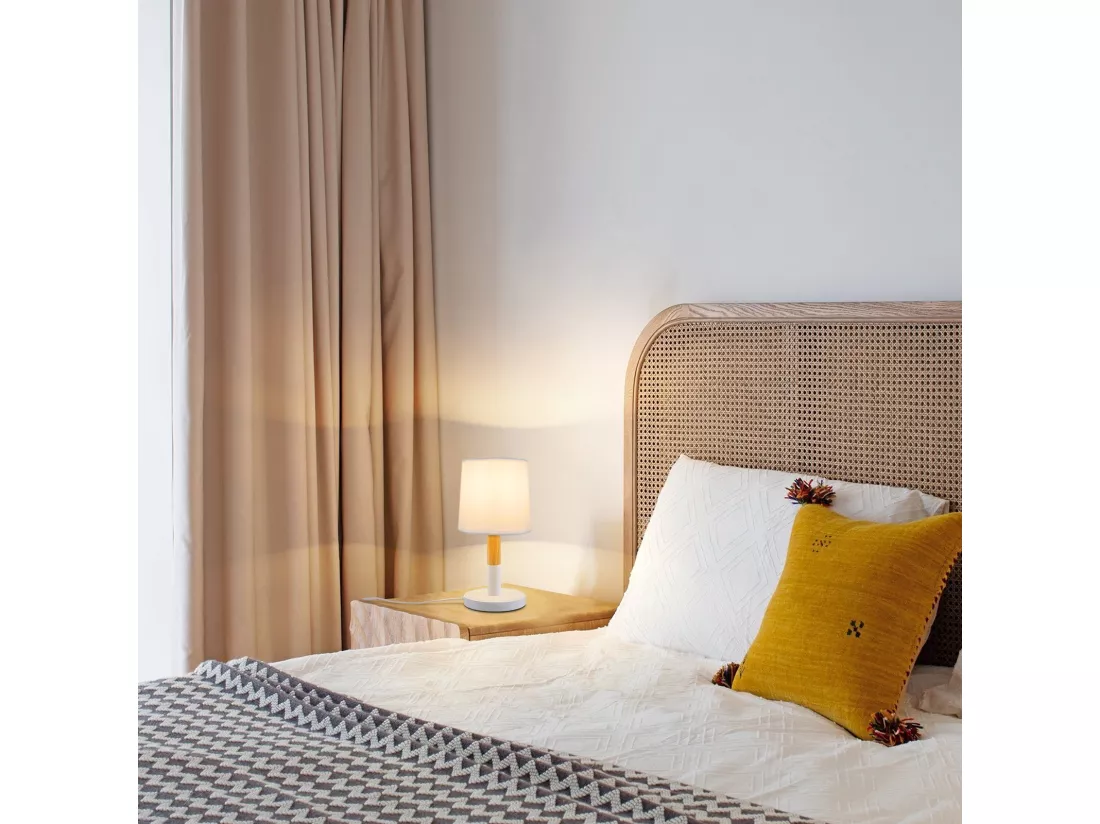 NETTLIFE Lampe de chevet Set de 2 lampes de table Salon - en bois E27 Douille Bedside Lamp Chambre à coucher Blanc