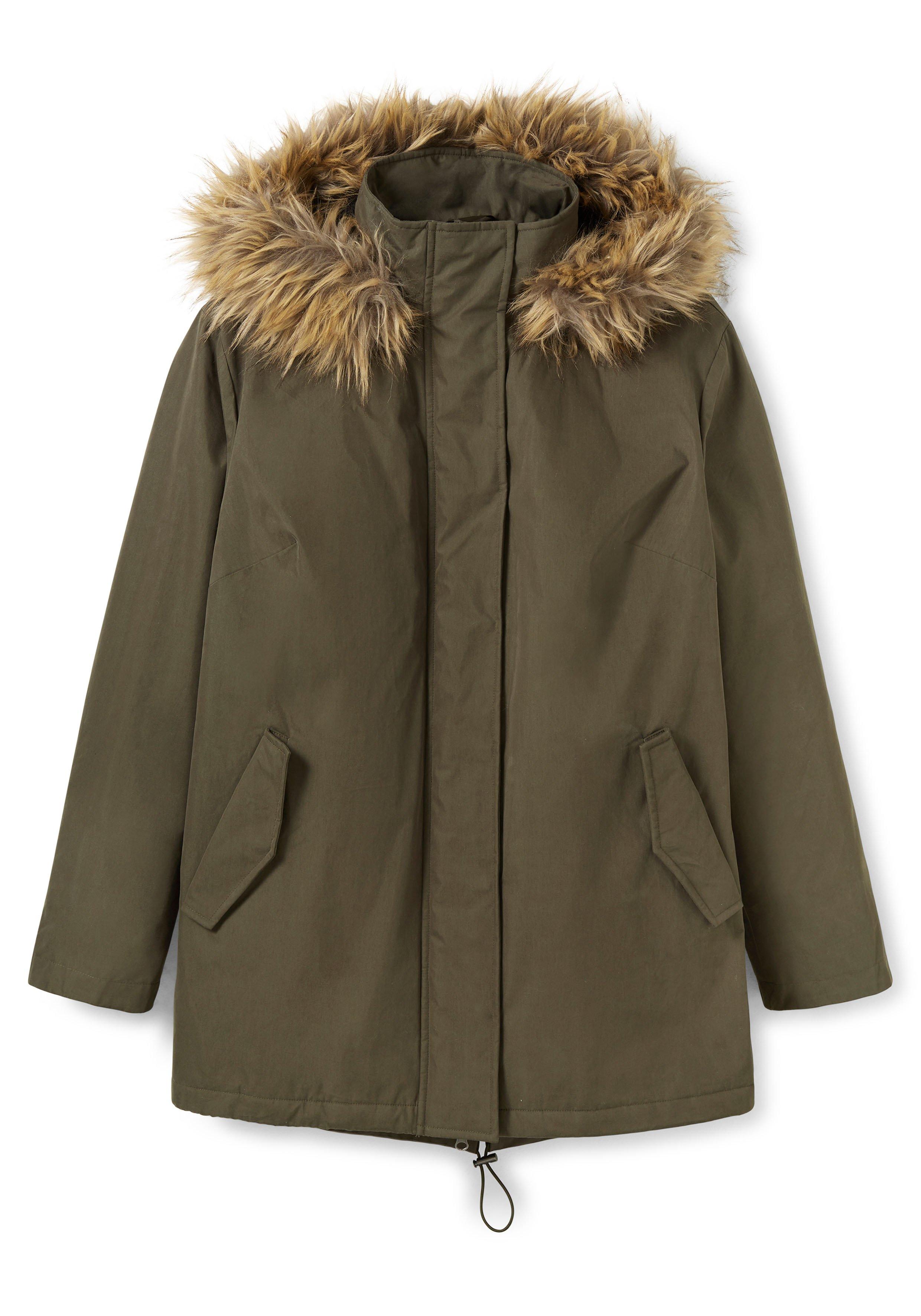 Parka mit Fellimitat-Kapuze und Oversized-Schultern