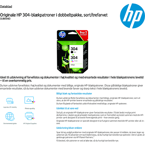 HP Ink 304 blækpatroner i dobbeltpakke - sort/trefarvet