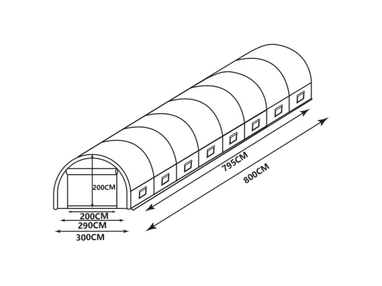 Serre tunnel avec structure en acier 24 m² - L300 x l800 x H200 cm - Vert - IPOMEA