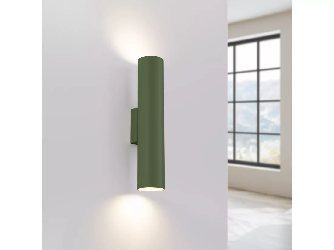 Applique Lagos grenier en acier - 2 sources lumineuses - L.6 x H.30 cm - vert olive