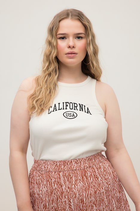 Tanktop, Slim Fit, Stickerei, Rippjersey, Ringerrücken