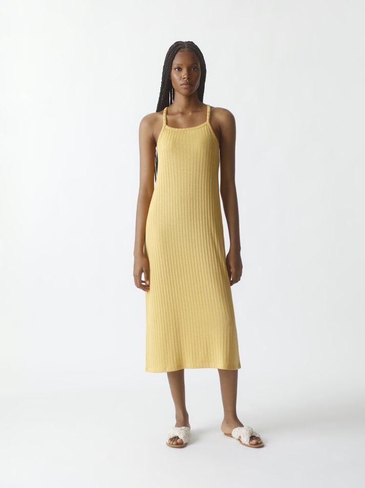 Vestido maxi canelado - Mostarda