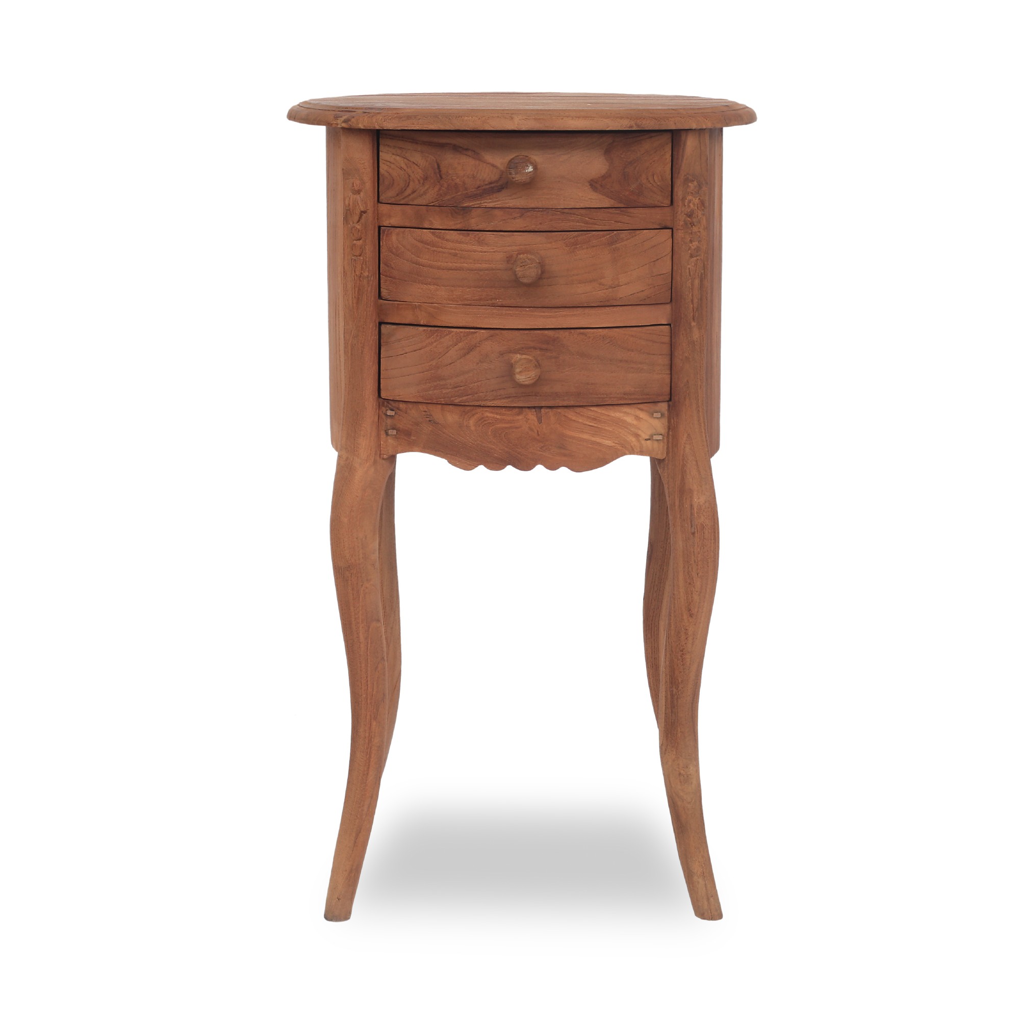 Ovale Kommode 'Balzac' 3 Schubladen, Teak, T 33 cm, B 40 cm, H 72 cm von fischer's lagerhaus