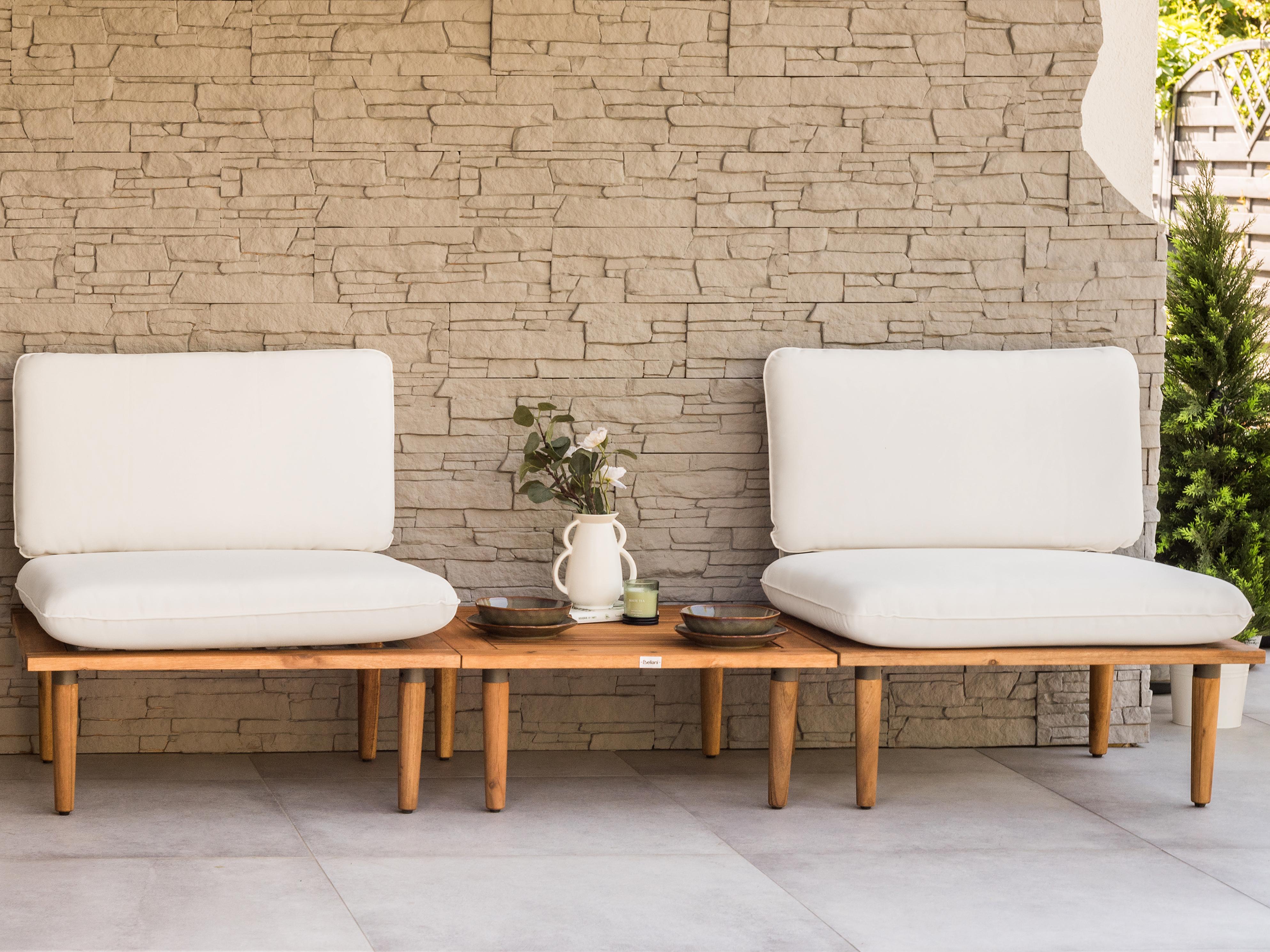 Loungeset met tafel 2-zits FRASCATI modulair Gecertificeerd acaciahout Gebroken wit