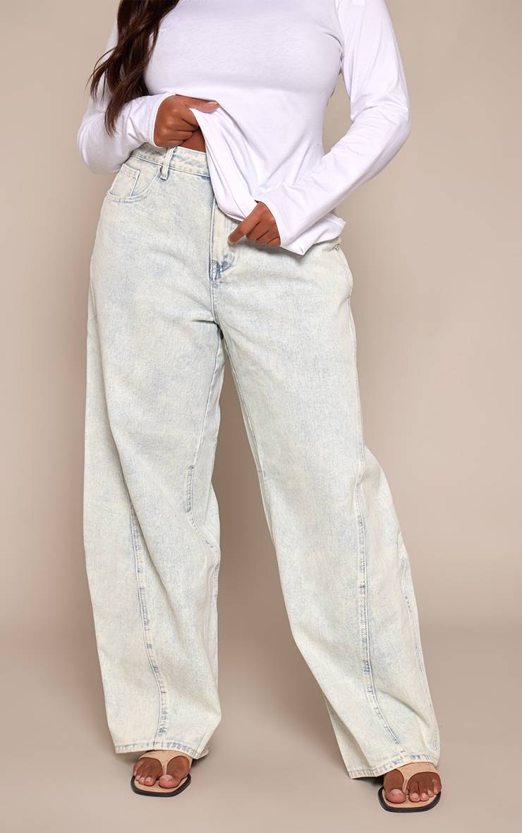 Bleu Glacé Jean Large Décontracté Avec Détails De Coutures - Grande Taille