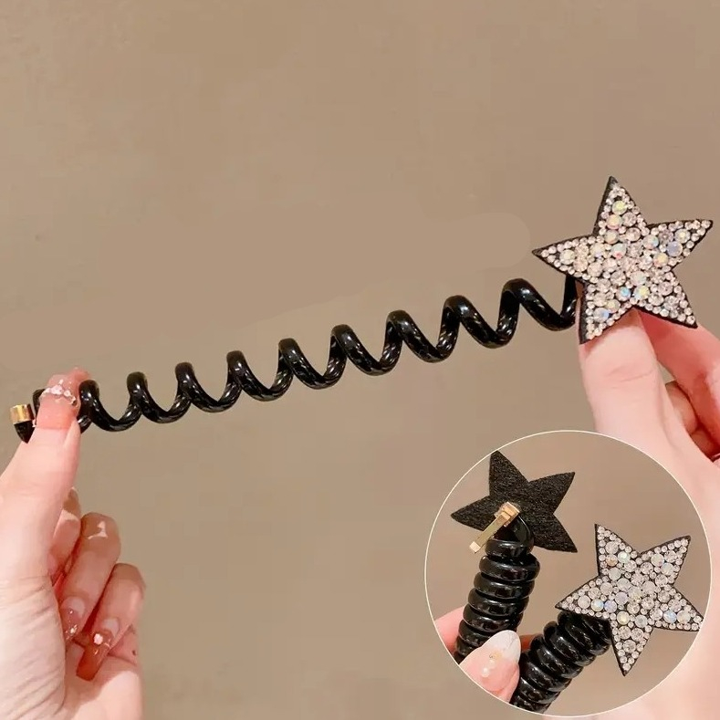(2er Set) Elastisches Kinder Spiral Haargummi Stern Accessoire für Zöpfe / Frisuren - Bunt