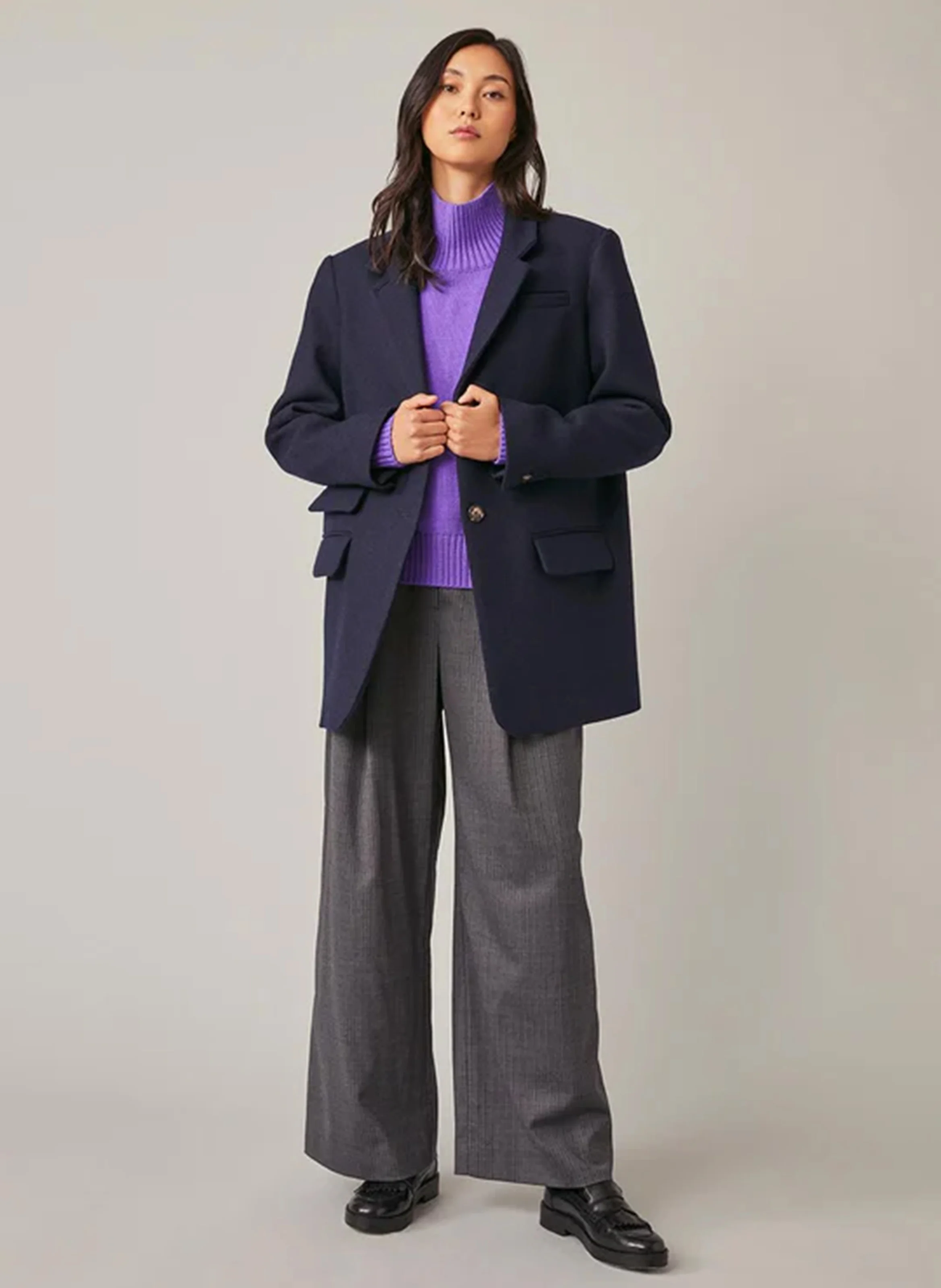 FIRENZE - Manteau droit col tailleur en laine mélangée | Bleu