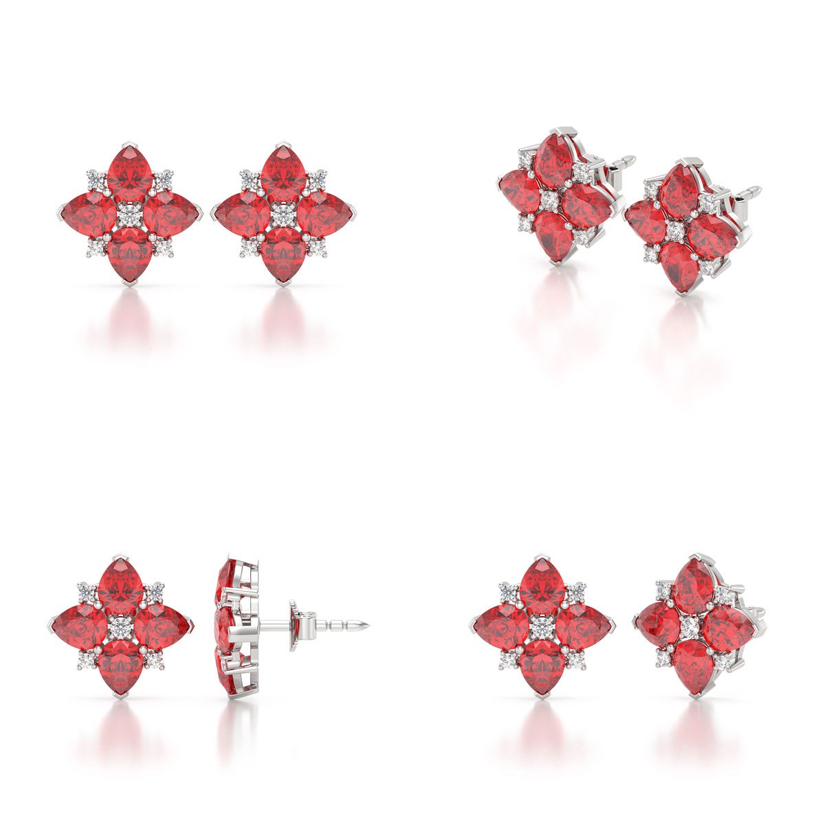 Boucles d'oreilles ADEN Or 585 Blanc Rubis et Diamant 2.100grs