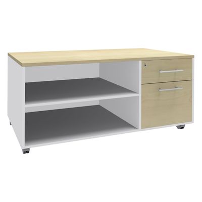 Console mobile EXPRIM/URBAN/LOFTER/LEVEL - L120 x H63 x P60 cm - 2 tiroirs dont 1 DS - coté blanc - finition façade et dessus imitation Erable