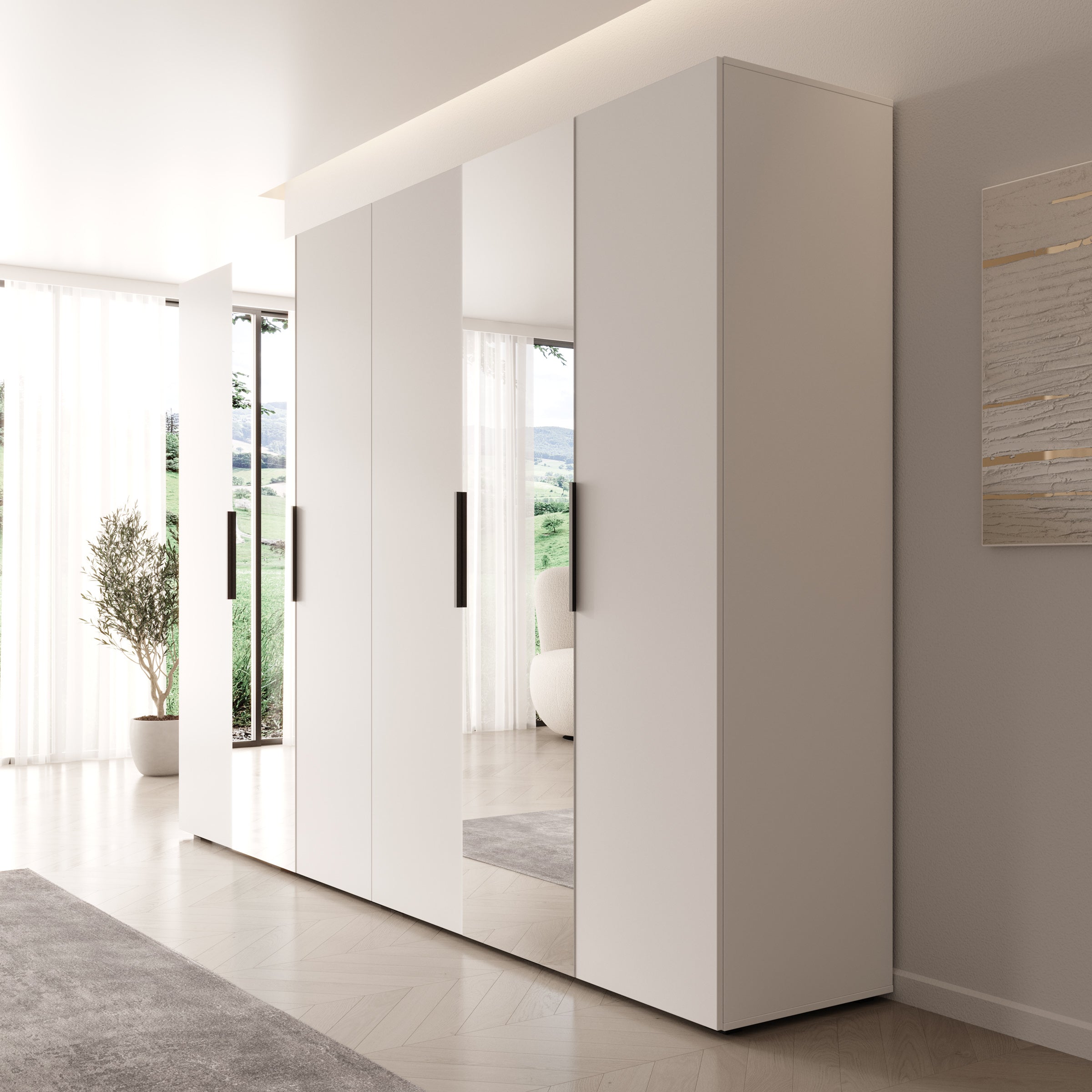 Meubella - Kledingkast Marquesa - Wit - 300 cm - Met spiegel
