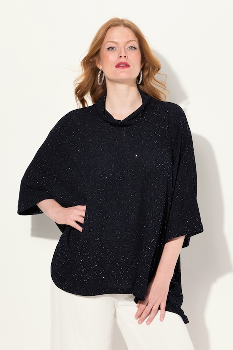 Shirt, oversized, Glitzer-Effekt, Rollkragen, Halbarm