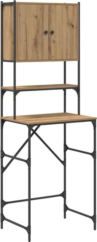 vidaXL - Wasmachine Kast - Eiken - Massief Hout - Zwart Metalen Frame