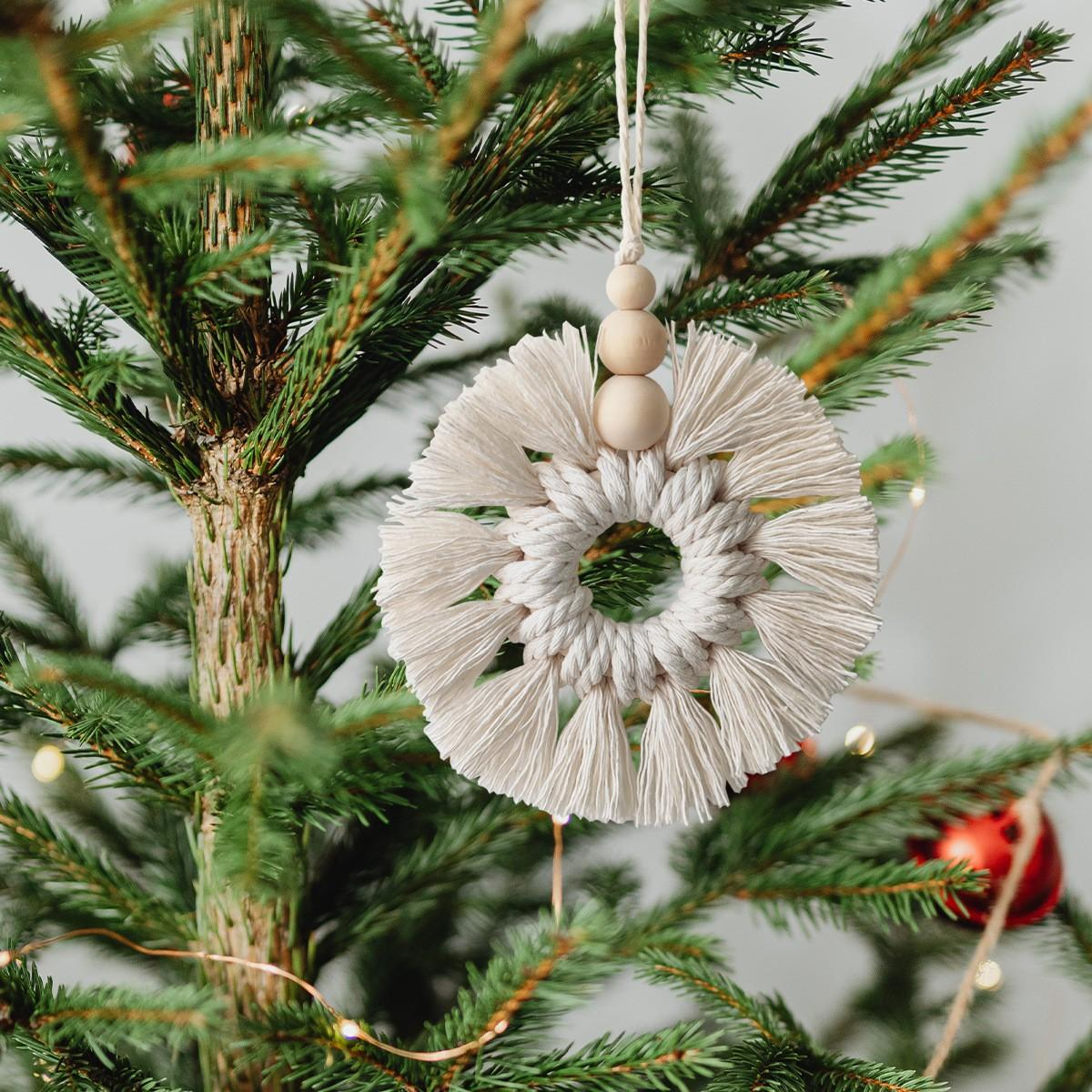 (Ø10cm) Christbaum Schmuck Weihnachtsbaum Makramee Deko Boho Accessoire - Schneeflocke