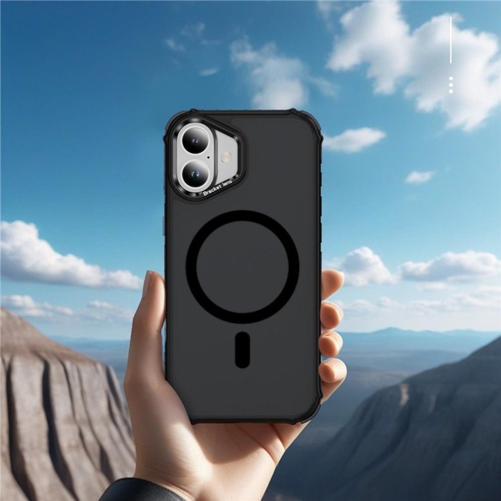 iPhone 16 MagSafe Hybrid Hardcase Hülle mit Kunststoff Rückseite und TPU Bumper   Kickstand Aufsteller - Schwarz
