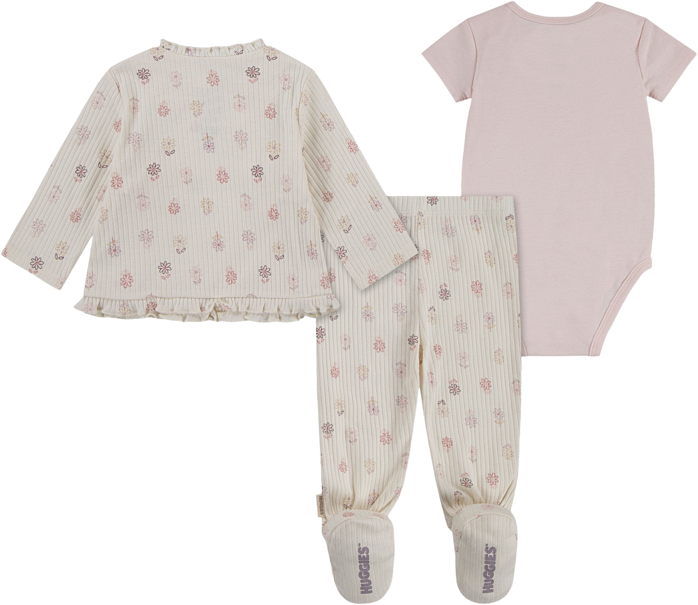 HUGGIES babywear Erstausstattungspaket »HUGG BODYSUIT PANT SET«, 3 Stk. mit Allover-Blümchenprint