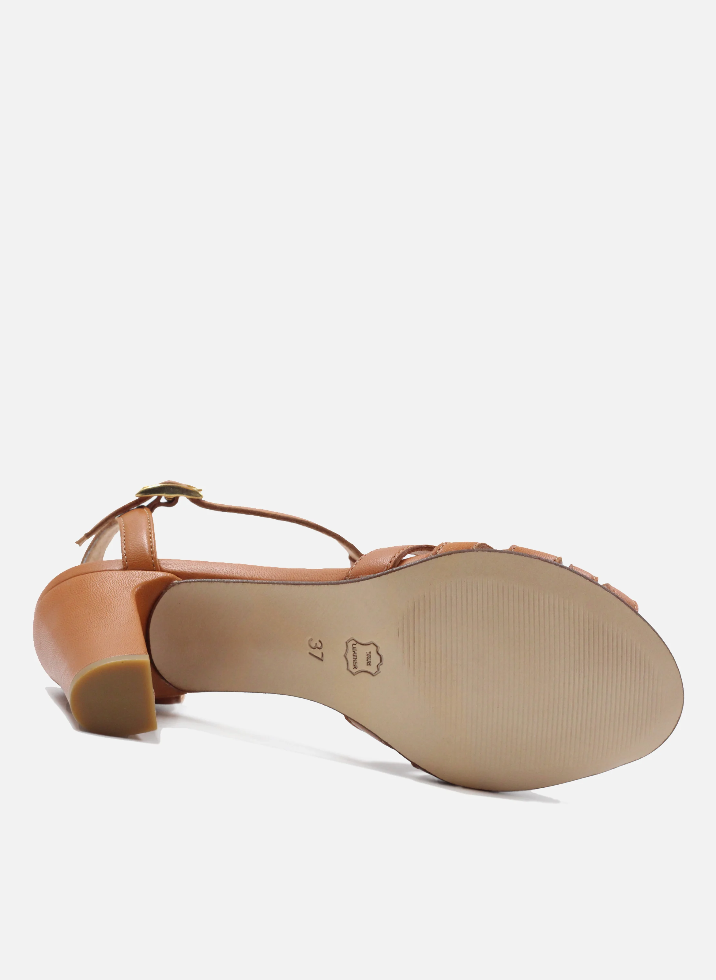 Sandales talon brides cuir lisse | Marron