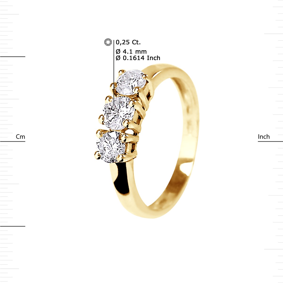 Bague TRILOGIE Diamants 0,75 Cts Serti Griffes Or Jaune 18 Carats