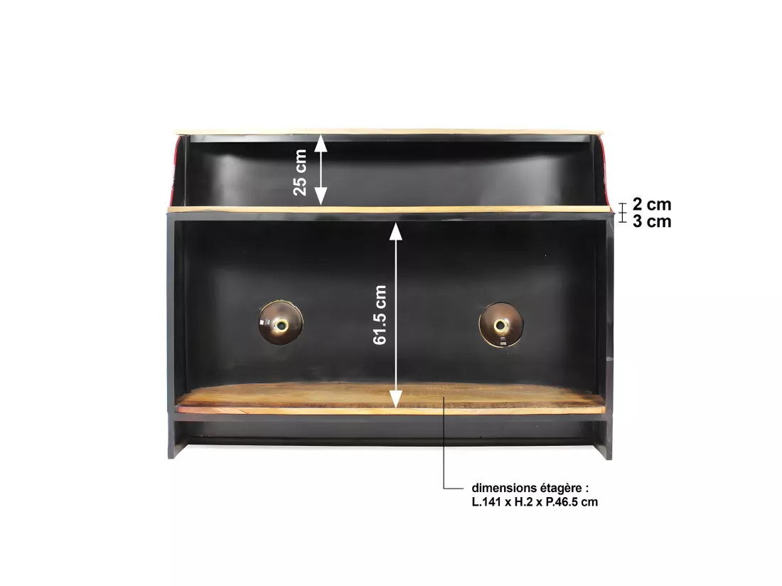 Meuble bar noir avec plateau en bois de manguier Combi