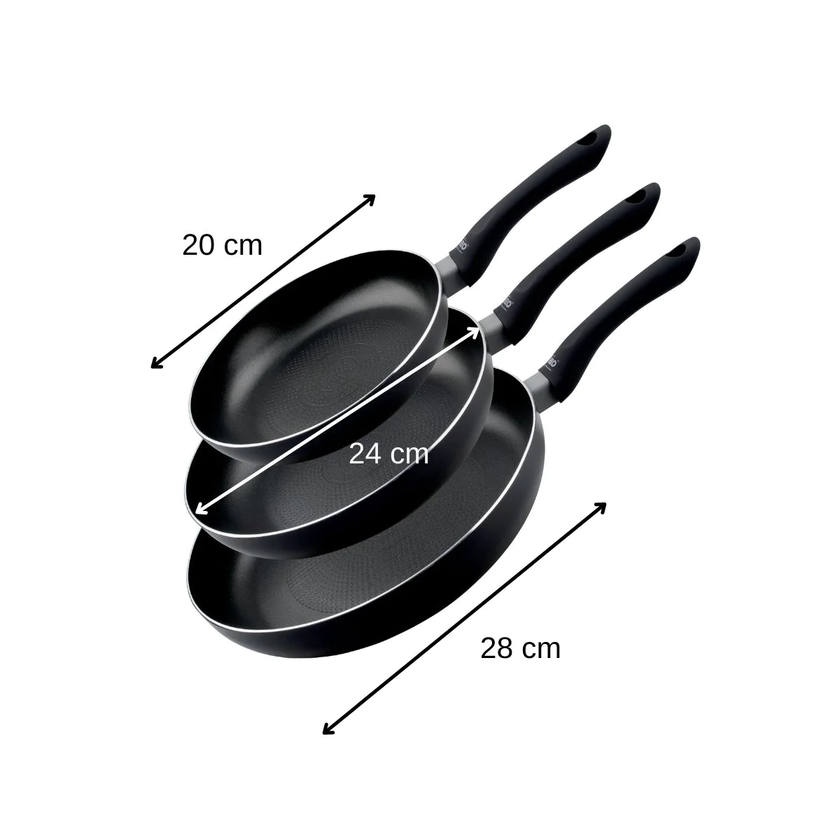 Set de 3 poêles à frire 20 cm 24 cm et 28 cm fond en nid d'abeille et