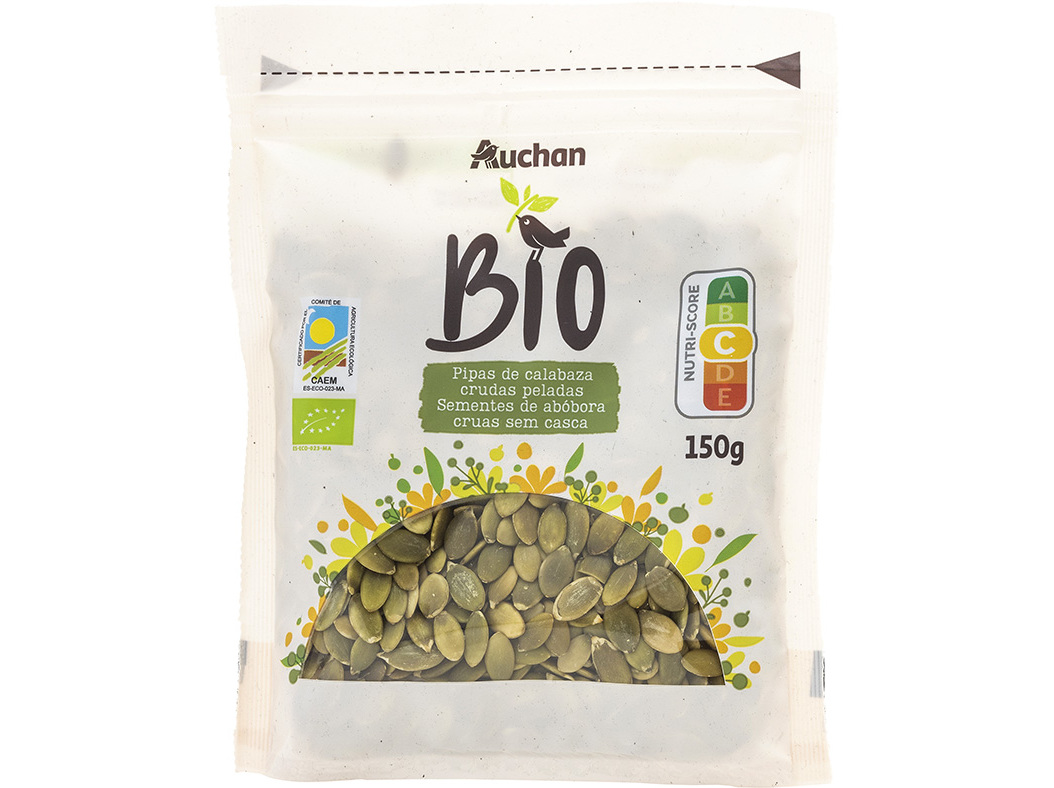PEVIDES DE ABÓBORA AUCHAN BIO CRUA SEM CASCA 150 G